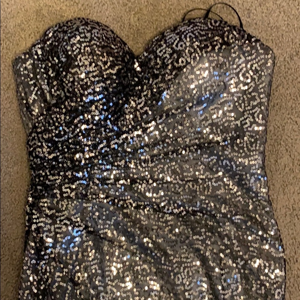 Never worn! Black/ metallic sequin strapless gown
